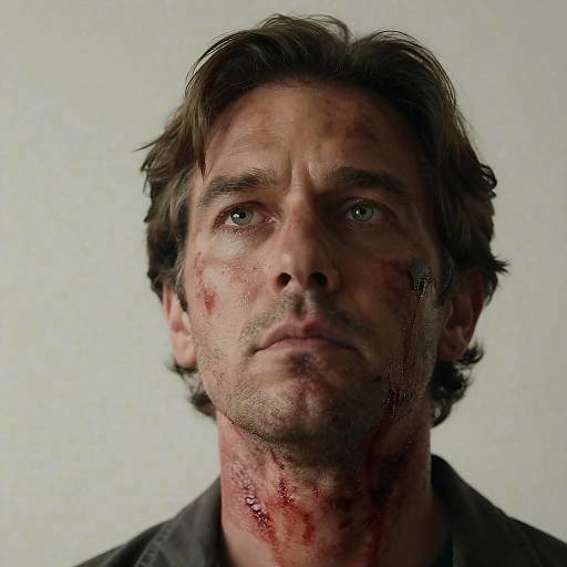 Intense Portrait of Bloodied Man