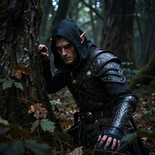 Shadowed Elven Rogue in Enchanted Forest