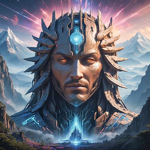 Cyberpunk Divine Embrace in Celestial Mountains Cyberpunk Divine Embrace in Celestial Mountains