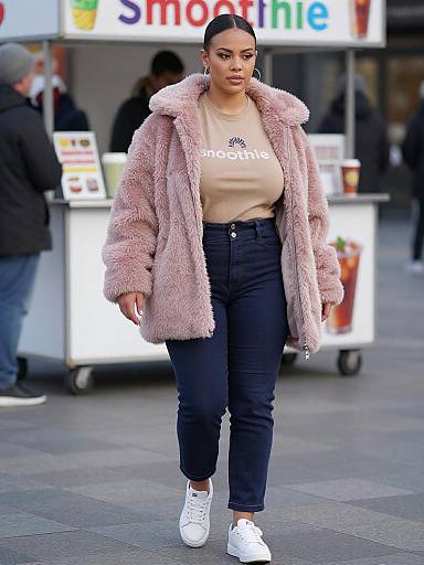 Busty Woman at City Smoothie Stand