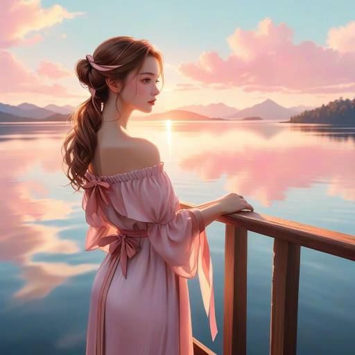 Serene Sunset: Young Woman by Lake