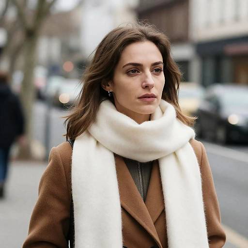 Neutral Expression Woman in Urban Setting