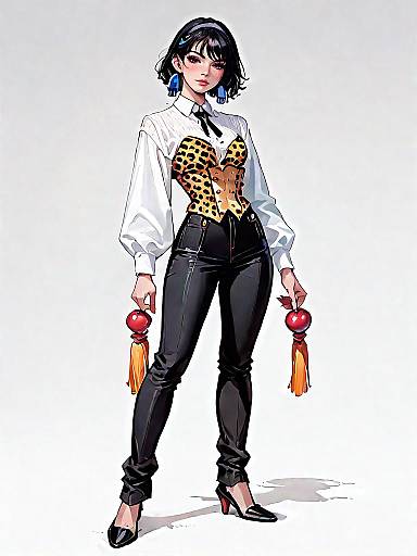 Stylish Woman in Leopard Print Corset and Black Trousers