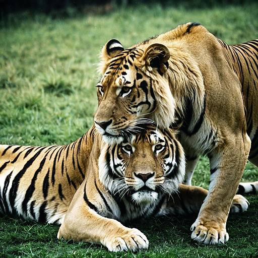 Lioness Carrying Tiger on Back
