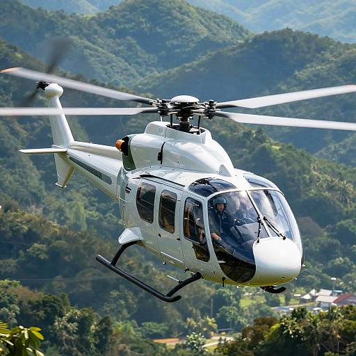 Futuristic Helicopter Over Mountain Landscape