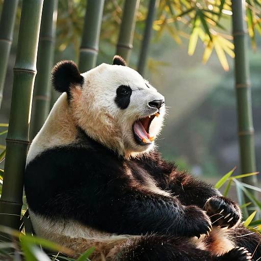 Yawning Giant Panda in Bamboo Grove