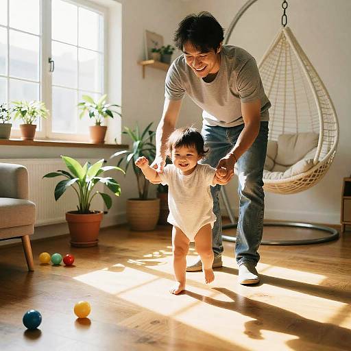 Toddler's First Steps in Sunlit Room