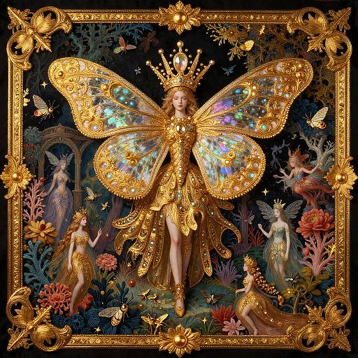 Gilded Moth Queen with Bioluminescent Court