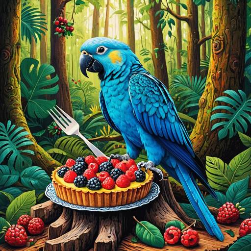 Blue Parrot with Berry Tart in Rainforest Blue Parrot with Berry Tart in Rainforest