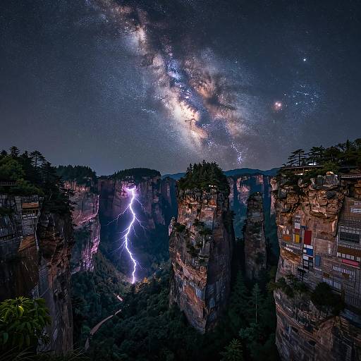 Zhangjiajie Nightscape with Milky Way and Lightning