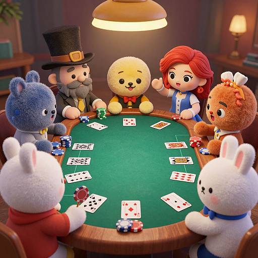 Cozy Poker Night with Cartoon Characters