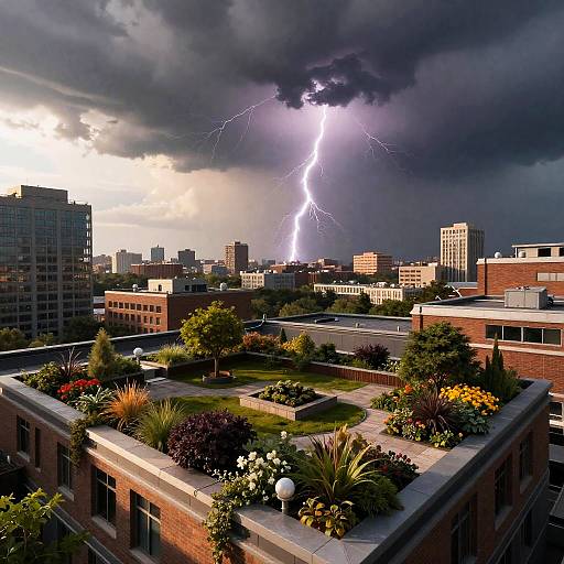 Futuristic Rooftop Garden Thunderstorm