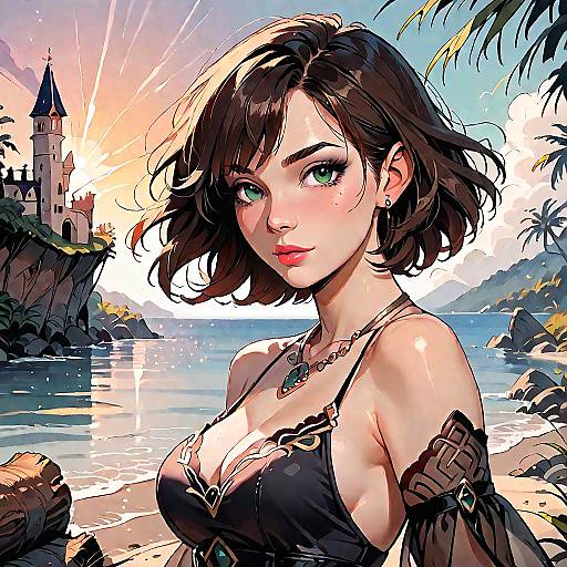 Sunset Beach Pinup in Satin Dress