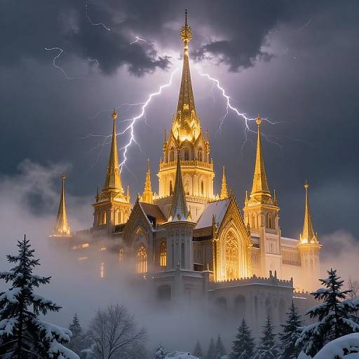 Majestic Golden Spires in Storm