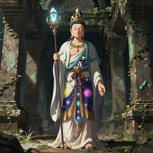 Forgotten Celestial Deity in Overgrown Temple