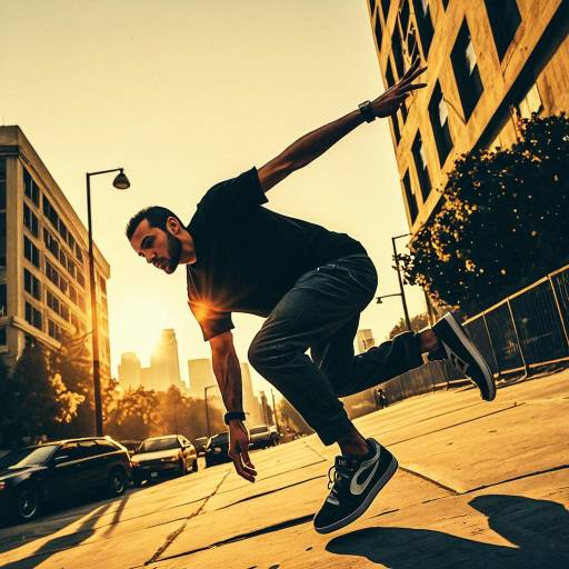 Parkour Runner in Golden Hour Cityscape