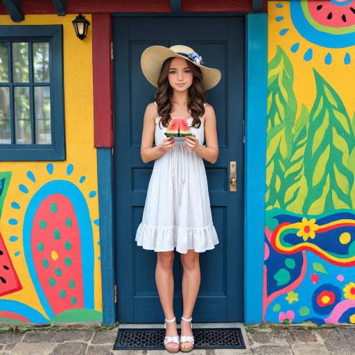 Petite Woman with Watermelon and Curls Petite Woman with Watermelon and Curls