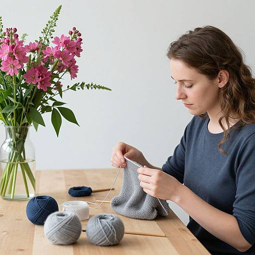 Serene Woman Knitting Craft Scene