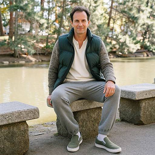 Man in Forest Green Outdoor Attire