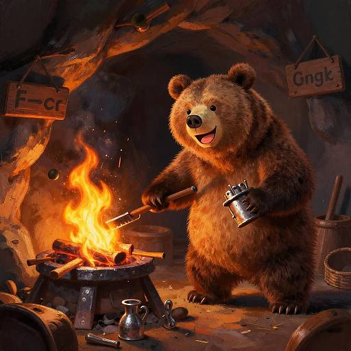 Whimsical Brown Bear Blacksmith