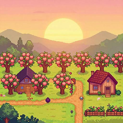 Peach Orchard Stardew Pixel Landscape