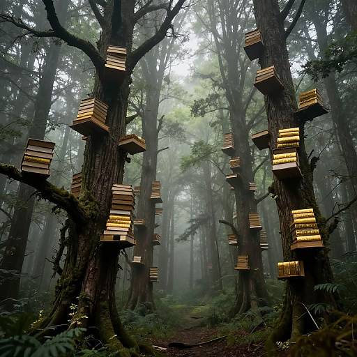 Enchanted Trees with Floating Golden Books