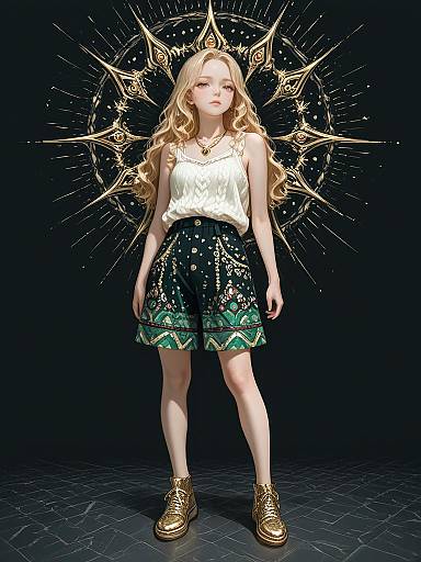 Bohemian Blonde in Patterned Shorts