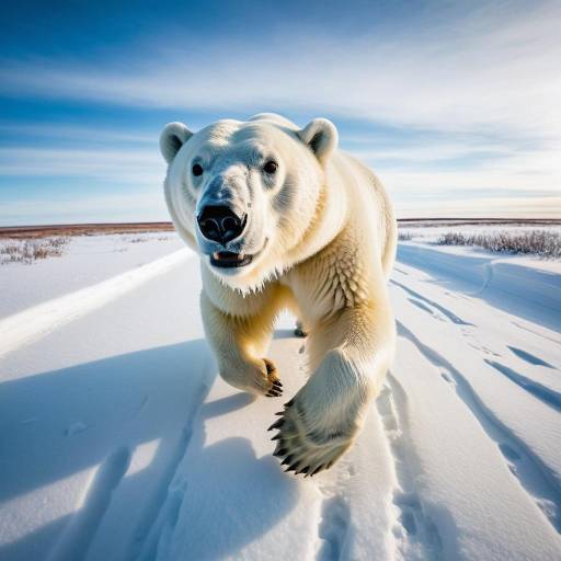 Close-up of Polar Bear Walking on Snow