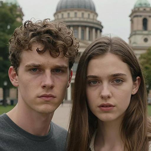 Young Couple with Intense Expressions in Urban Setting