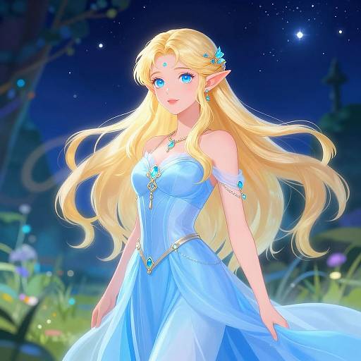 Ethereal Blonde Elf in Magical Glade