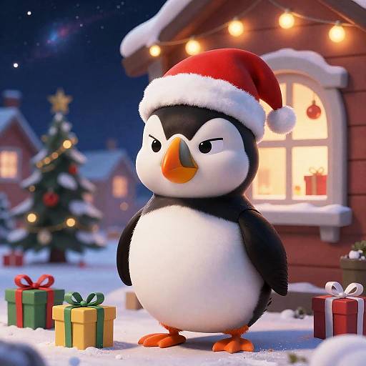 Pixar-Style Angry Puffin Christmas Night