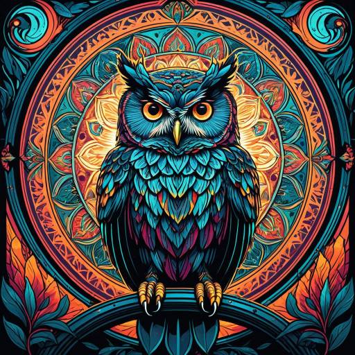 Psychedelic Colorful Owl Digital Art