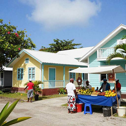 Charming Caribbean Coastal Village Scene