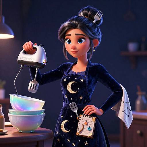 Moonlit Pastry Witch in Celestial Apron