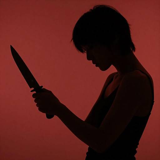 Dynamic Silhouette with Knife on Red