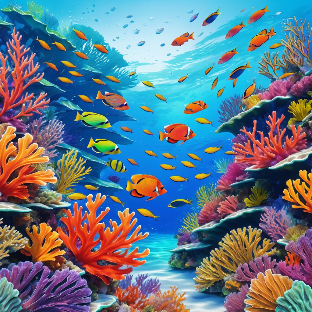 Vibrant Coral Reef Under Clear Ocean