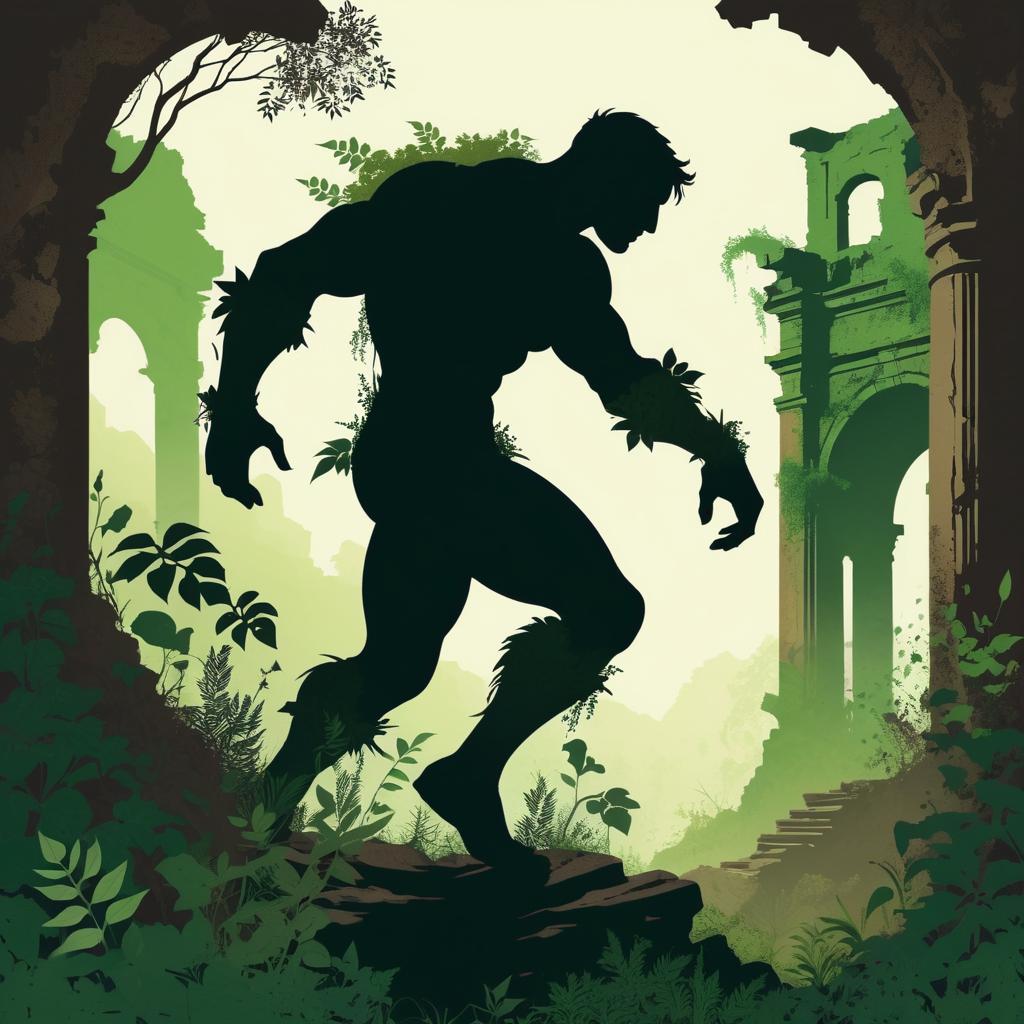 Giant Silhouette in Lush Ruins