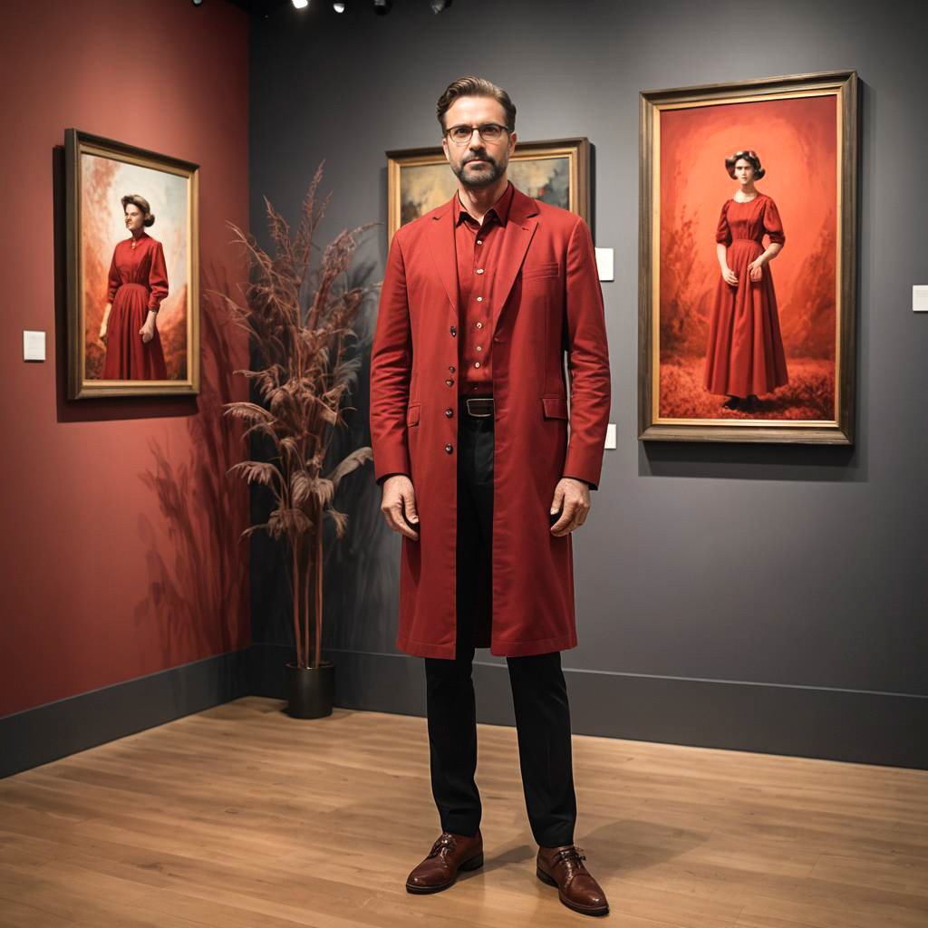 Confident Man in Crimson Prairie Dress