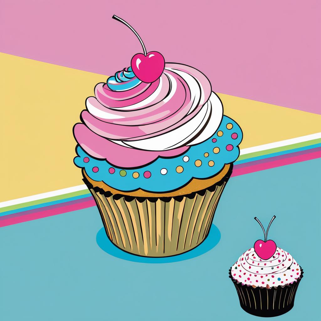 Whimsical Cupcake in Warhol Style