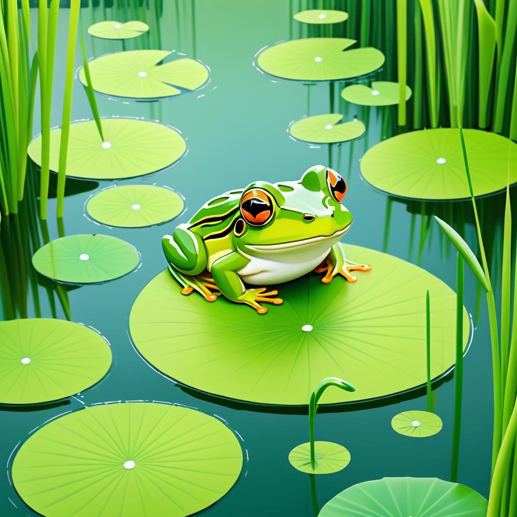 Whimsical Frog on a Lily Pad Illustration