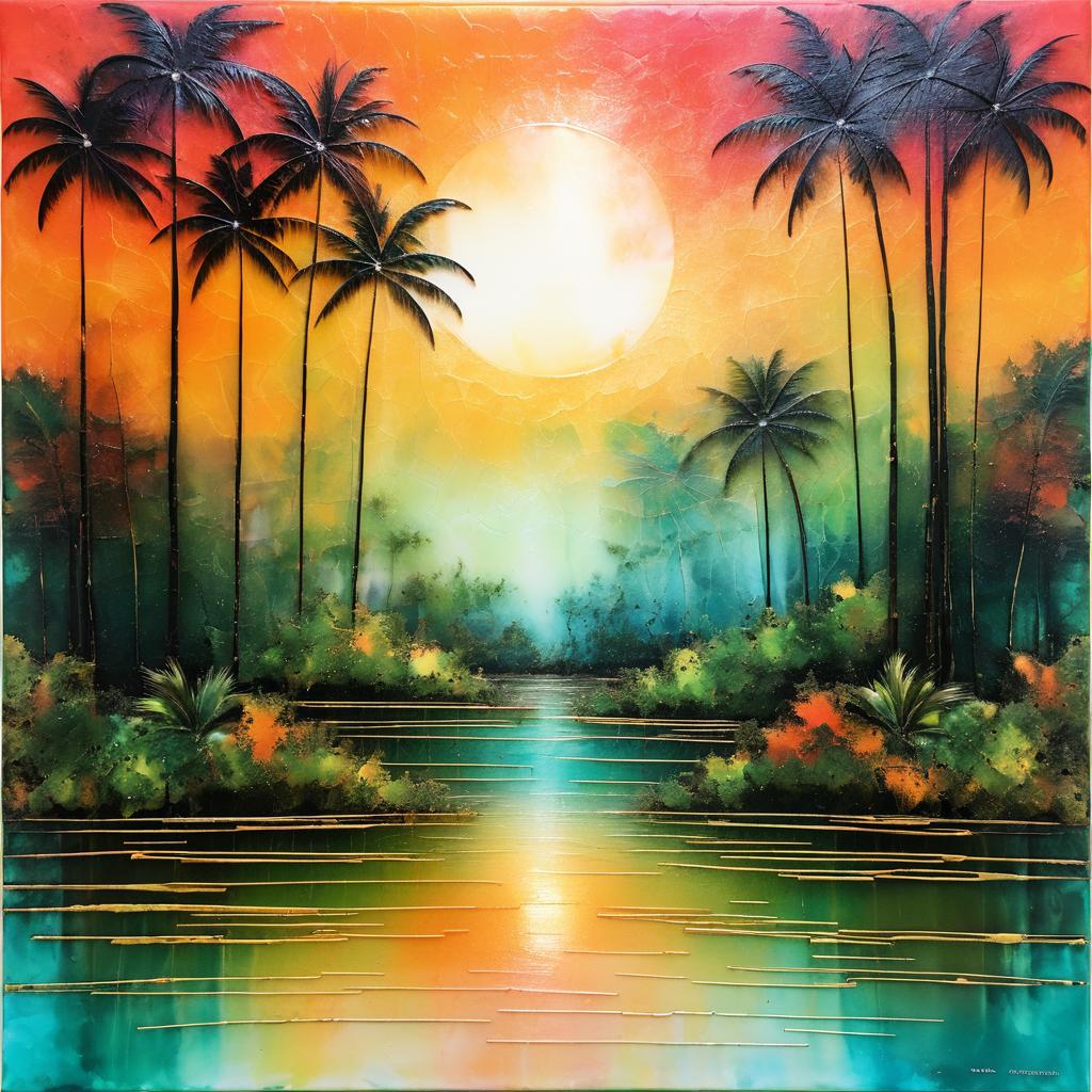 Serene Abstract Tropical Sunset Landscape