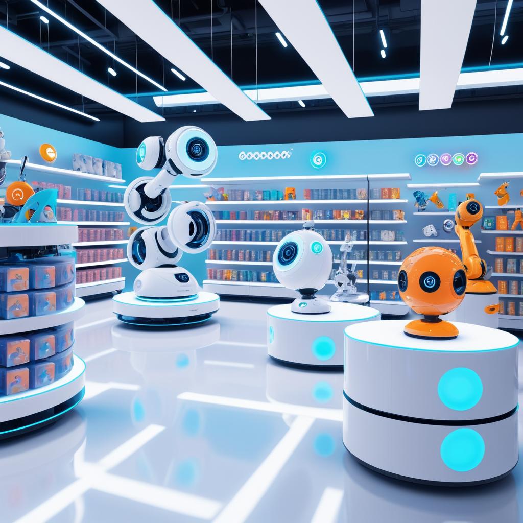 Futuristic Toy Store with Robot Interactions