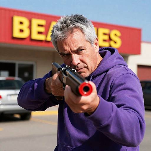 Intense Middle-Aged Man with Shotgun