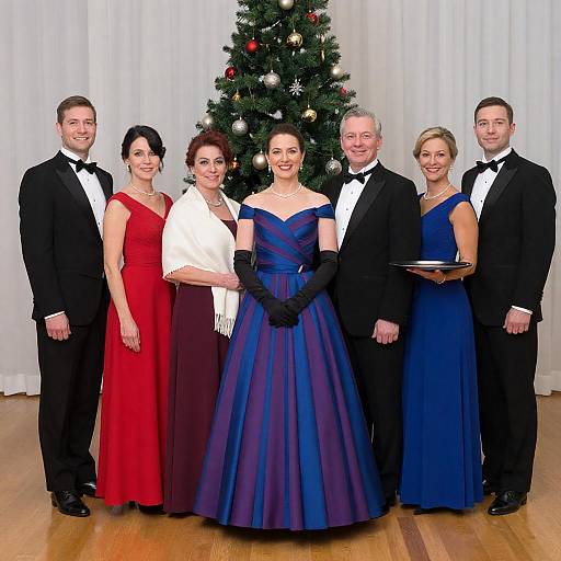 Elegant Formal Gathering by Christmas Tree