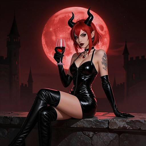 Seductive Red-Haired Demon Woman