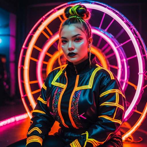 Cyberpunk Woman in Neon Rave Outfit