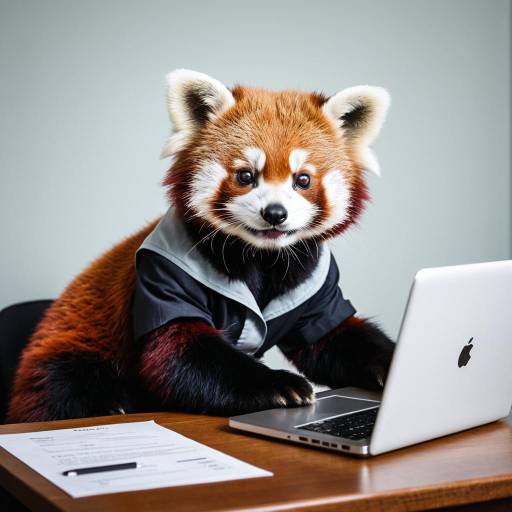 Red Panda Working at Laptop