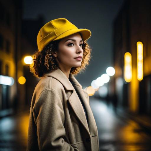 Young Woman in Yellow Hat at Night