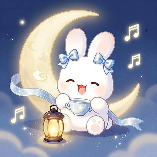 Kawaii Moon Rabbit Chibi Dreamy Lullaby