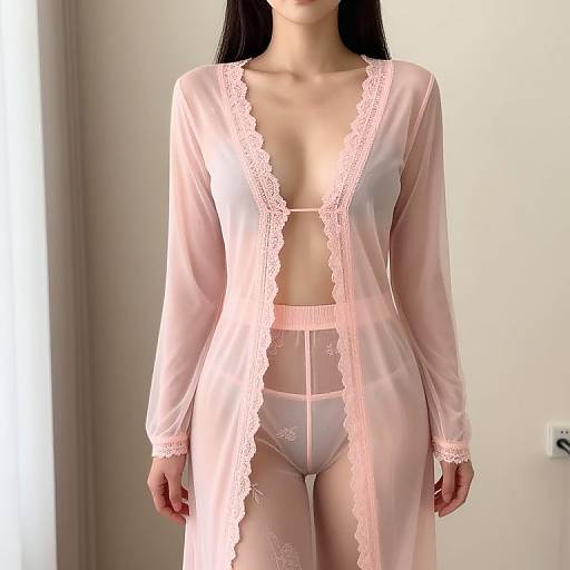 Sheer Mesh Cardigan with Embroidered Pants